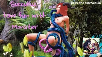 Succubus have fun with Tentacle Monster thumbnail