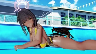 【MMD Blue-Archive】 Kakudate Karin mating with a cockroach in the school swimming pool thumbnail