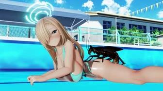 【MMD Blue-Archive】Ichinose Asuna mate with a cockroach in the school swimming pool thumbnail