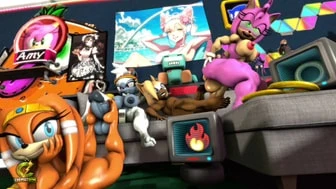 Amy, Tangle, Whisper, and Tikal having a freaky, sweaty foot orgy! Real raunchy stuff thumbnail