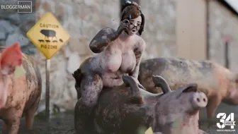 Mei riding a pig - Dirty