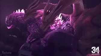 Godzilla gets backshots from Ghidorah miniature