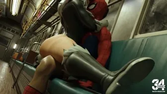 Spider man Fucks Black Cat on a Train thumbnail