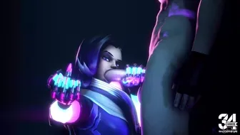 Sombra flipping off while giving a head. miniature