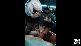 2b helps Eve blowjob thumbnail