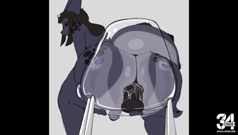 Furry femboy ride dildo on a glass chair thumbnail