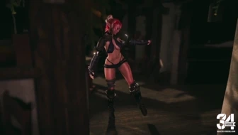 Naughty elf adventurer posing without panties in tavern for gold coins thumbnail