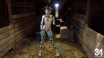 Mature naughty Ashley Graham milked in cow outfit while dancing in farm thumbnail
