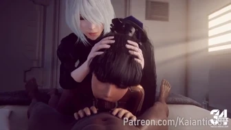 2B assisting Eve (Black) [Kaiantica3D] thumbnail