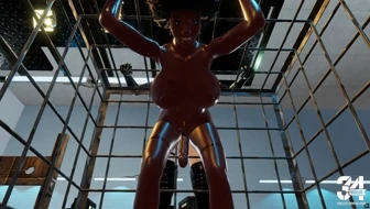 Mistress fucking her black trans slave's ass hard with a huge dildo thumbnail