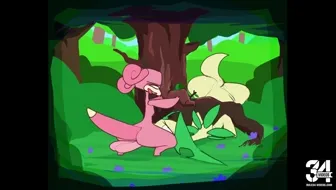 Slowpoke fucking Bayleef in the forest!