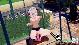 Noelle from Genshin Impact Swings with a Big Pink Dildo in Public Park Hot Orgasm miniature