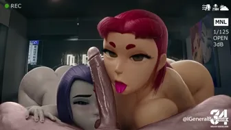 Raven and Starfire Cock Worship thumbnail